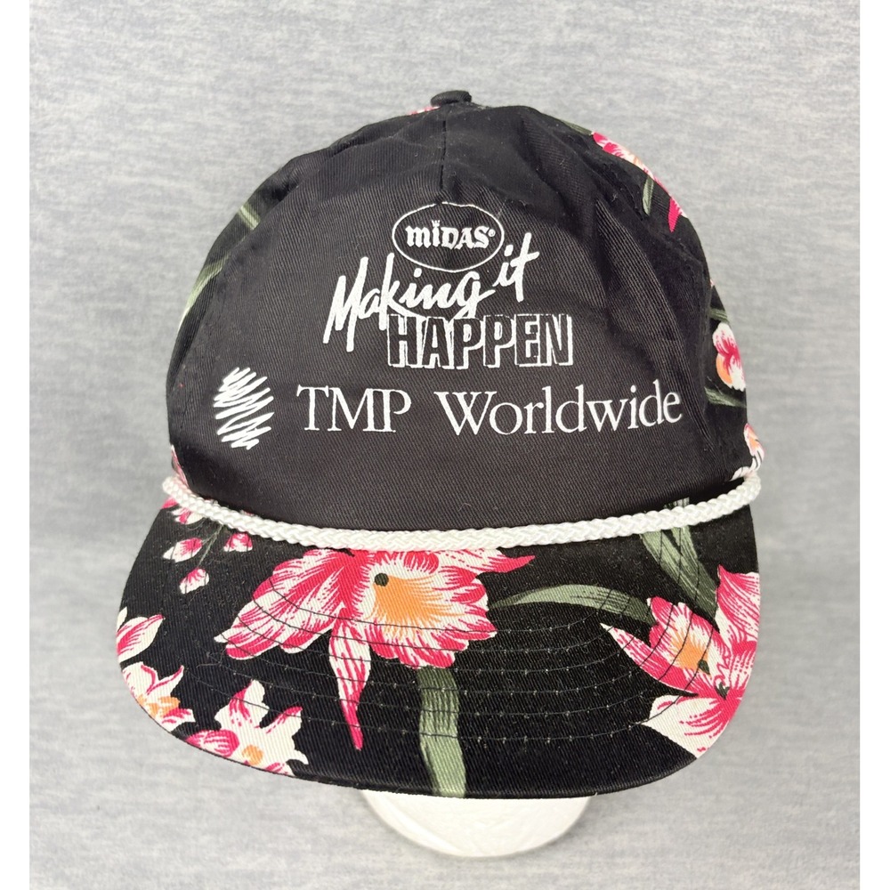 Vintage Midas Baseball Hat Mens Black Floral Rope Snapback TMP Worldwide